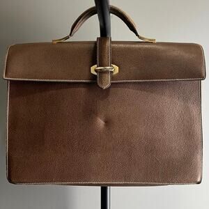 LEDERER Brown Contrast Stitch Leather Briefcase